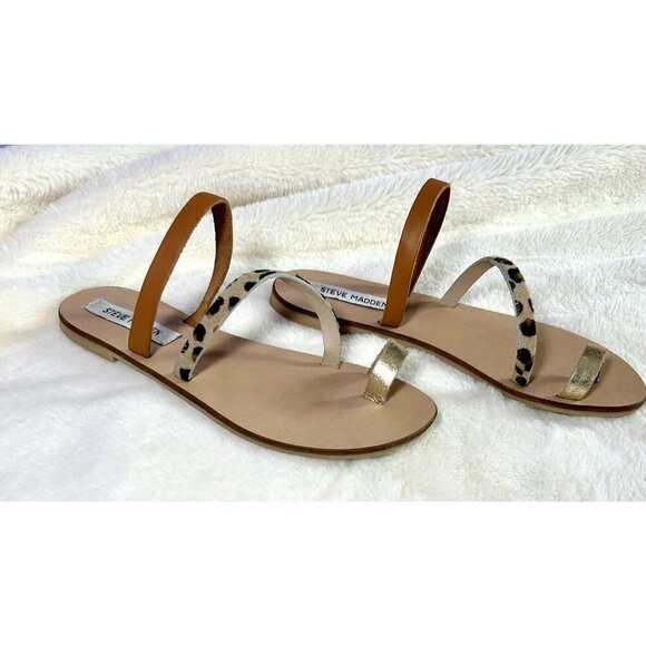 Steve Madden Tan and Leopard Print Sandals - Picture 3 of 10